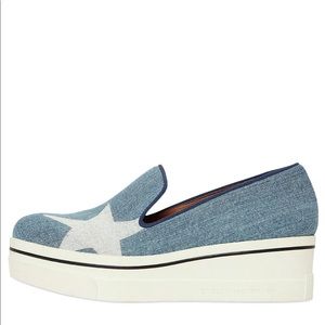 STELLA MCCARTNEY BINX STAR DENIM WEDGE SNEAKERS SIZE 7